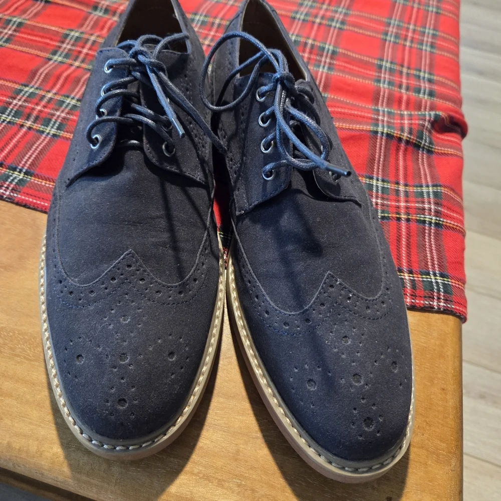 ALFANI MEN'S OWEN OXFORD BLUE SUEDE LACE UP SHOES SIZE 9.5